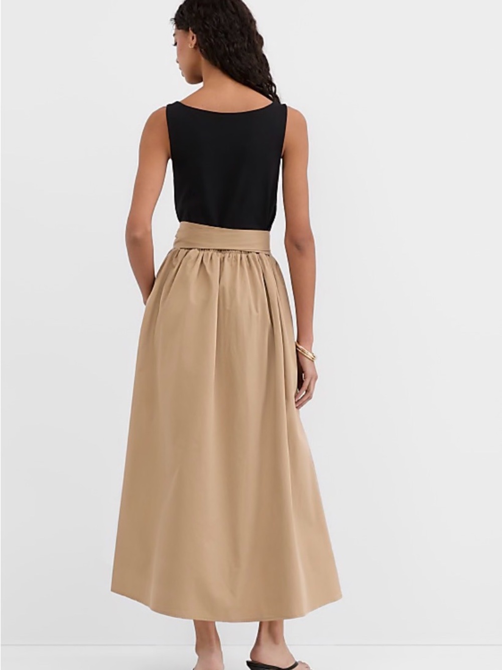 NWT Loft Tie-Waist Midi Mixed Media dress in Black/Khaki, size S - Picture 3 of 4